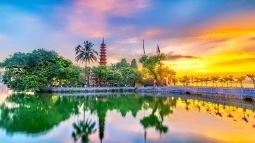 landscape of hanoi, vietnam with tran quoc pagoda